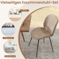 2er Set Esszimmerstühle mit Metallgestell Küchenstuhl Polsterstuhl 49 x 65 x 87 cm Kaffee