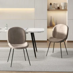 2er Set Esszimmerstühle mit Metallgestell Küchenstuhl Polsterstuhl 49 x 65 x 87 cm Kaffee