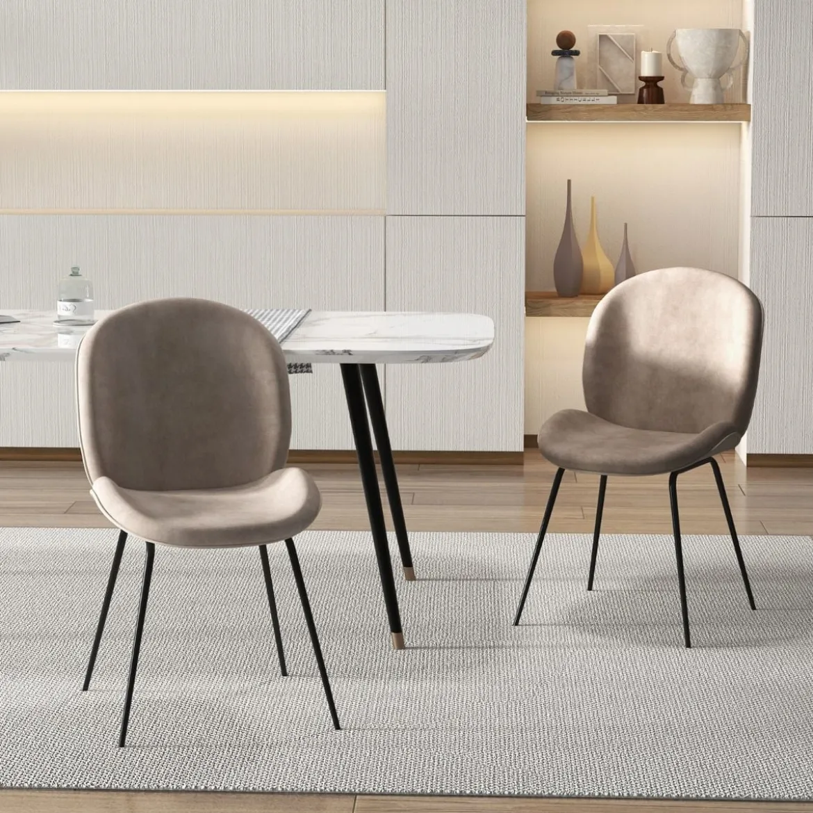 2er Set Esszimmerstühle mit Metallgestell Küchenstuhl Polsterstuhl 49 x 65 x 87 cm Kaffee