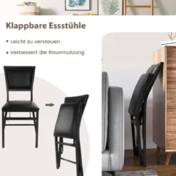 4er Set Esszimmerstühle mit Metallrahmen Klappbare Polsterstühle Küchenstühle