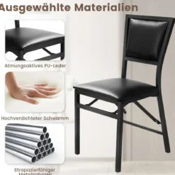 4er Set Esszimmerstühle mit Metallrahmen Klappbare Polsterstühle Küchenstühle