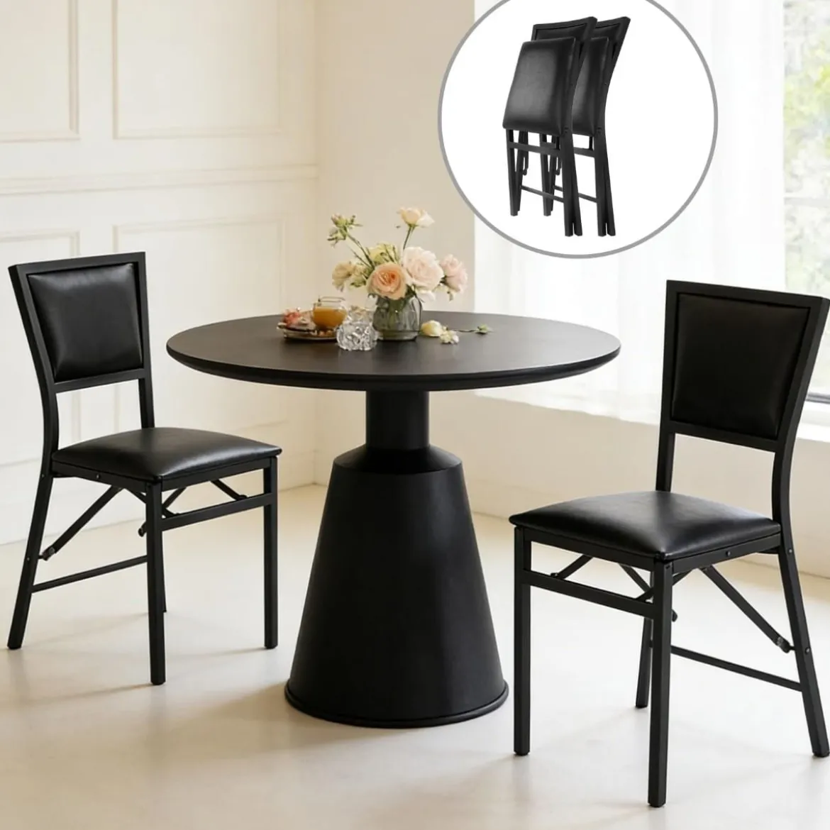 4er Set Esszimmerstühle mit Metallrahmen Klappbare Polsterstühle Küchenstühle