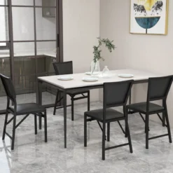 4er Set Esszimmerstühle mit Metallrahmen Klappbare Polsterstühle Küchenstühle
