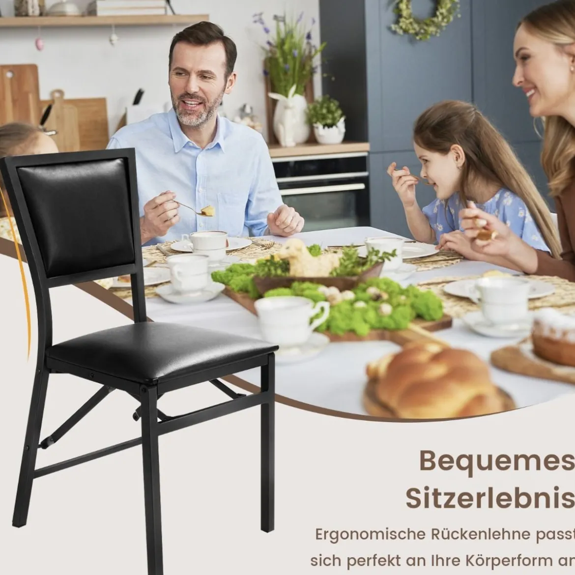 2er Set Esszimmerstühle mit Metallrahmen Klappbare Polsterstühle Küchenstühle