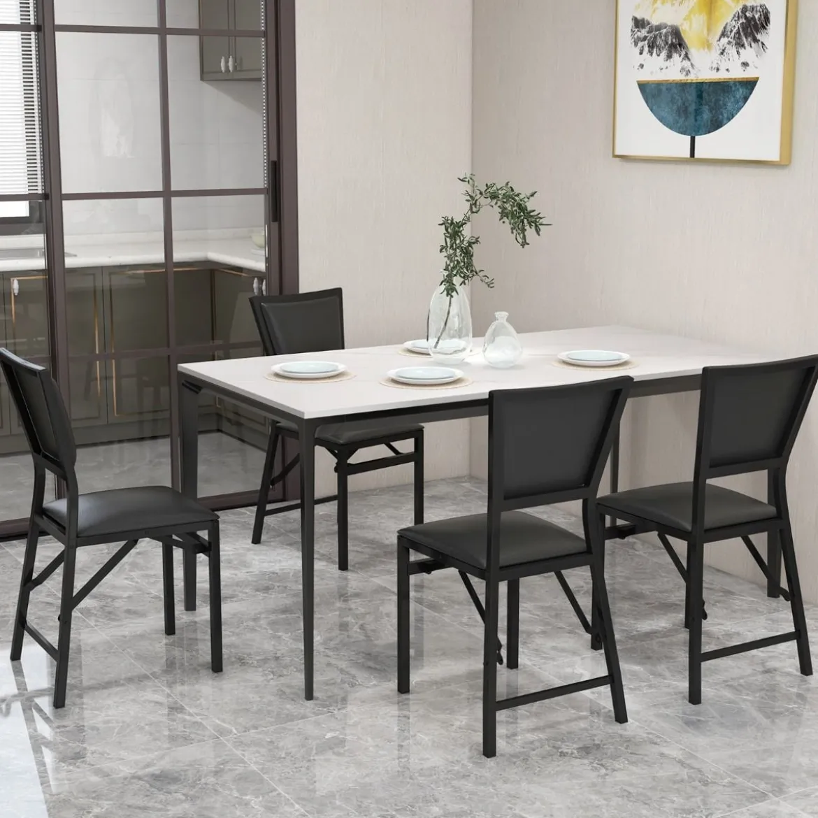 2er Set Esszimmerstühle mit Metallrahmen Klappbare Polsterstühle Küchenstühle