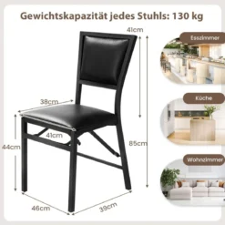 2er Set Esszimmerstühle mit Metallrahmen Klappbare Polsterstühle Küchenstühle