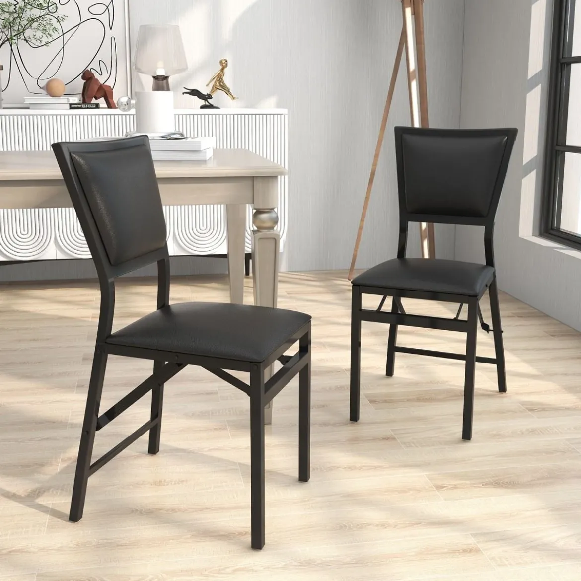 2er Set Esszimmerstühle mit Metallrahmen Klappbare Polsterstühle Küchenstühle