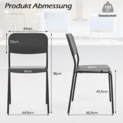 4er Set Esszimmerstühle mit Rückenlehne & Metallbeinen Stapelbare Küchenstühle aus PP