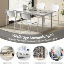 4er Set Esszimmerstühle mit Rückenlehne & Metallbeinen Stapelbare Küchenstühle aus PP