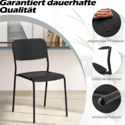 4er Set Esszimmerstühle mit Rückenlehne & Metallbeinen Stapelbare Küchenstühle aus PP