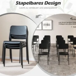 4er Set Esszimmerstühle mit Rückenlehne & Metallbeinen Stapelbare Küchenstühle aus PP
