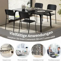 4er Set Esszimmerstühle mit Rückenlehne & Metallbeinen Stapelbare Küchenstühle aus PP