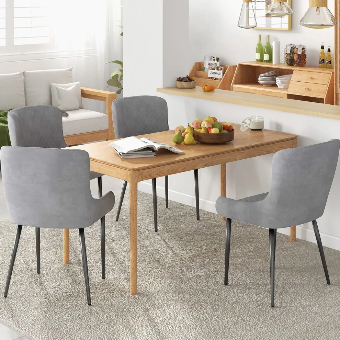 2er Set Esszimmerstühle mit Rücklehne und Metallbeinen Polsterstuhl Grau