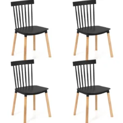 4er Set Esszimmerstühle mit Spindelrückenlehnen & Gebogenen Sitzen Armlose Stühle