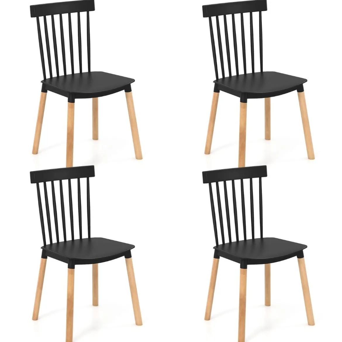 4er Set Esszimmerstühle mit Spindelrückenlehnen & Gebogenen Sitzen Armlose Stühle