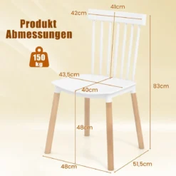 4er Set Esszimmerstühle mit Spindelrückenlehnen & Gebogenen Sitzen Armlose Stühle