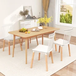 4er Set Esszimmerstühle mit Spindelrückenlehnen & Gebogenen Sitzen Armlose Stühle