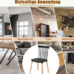 4er Set Esszimmerstühle mit Spindelrückenlehnen & Gebogenen Sitzen Armlose Stühle