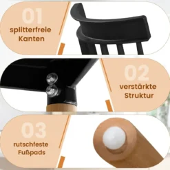 4er Set Esszimmerstühle mit Spindelrückenlehnen & Gebogenen Sitzen Armlose Stühle