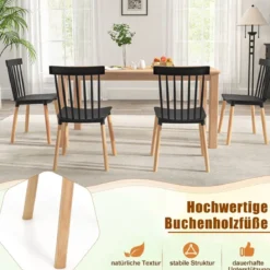 4er Set Esszimmerstühle mit Spindelrückenlehnen & Gebogenen Sitzen Armlose Stühle