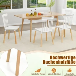 4er Set Esszimmerstühle mit Spindelrückenlehnen & Gebogenen Sitzen Armlose Stühle
