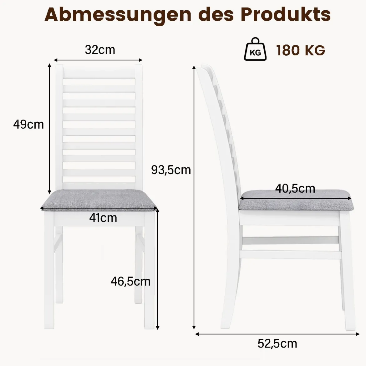 2er Set Esszimmerstühlen gepolsterte Küchenstühle ohne Armlehnen mit Gummibaumholz-Beinen Weiß+Grau