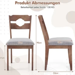 2er Set Esszimmerstühlen mit Gepolstertem Sitz Armlose Küchenstühle im Farmhaus-Stil