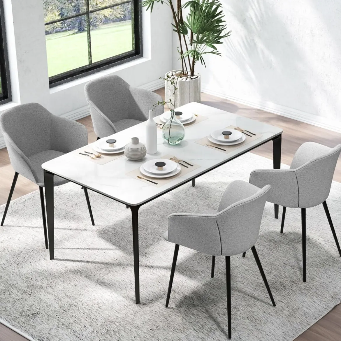 2er Set Esszimmerstühle Polsterstuhl mit ergonomischer Rückenlehne Gebrochenem Hellgrau