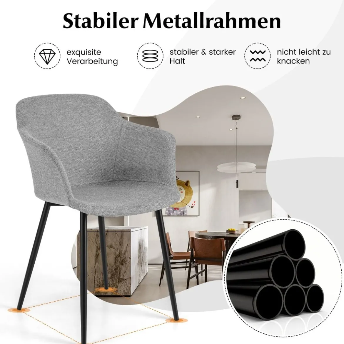2er Set Esszimmerstühle Polsterstuhl mit ergonomischer Rückenlehne Gebrochenem Hellgrau