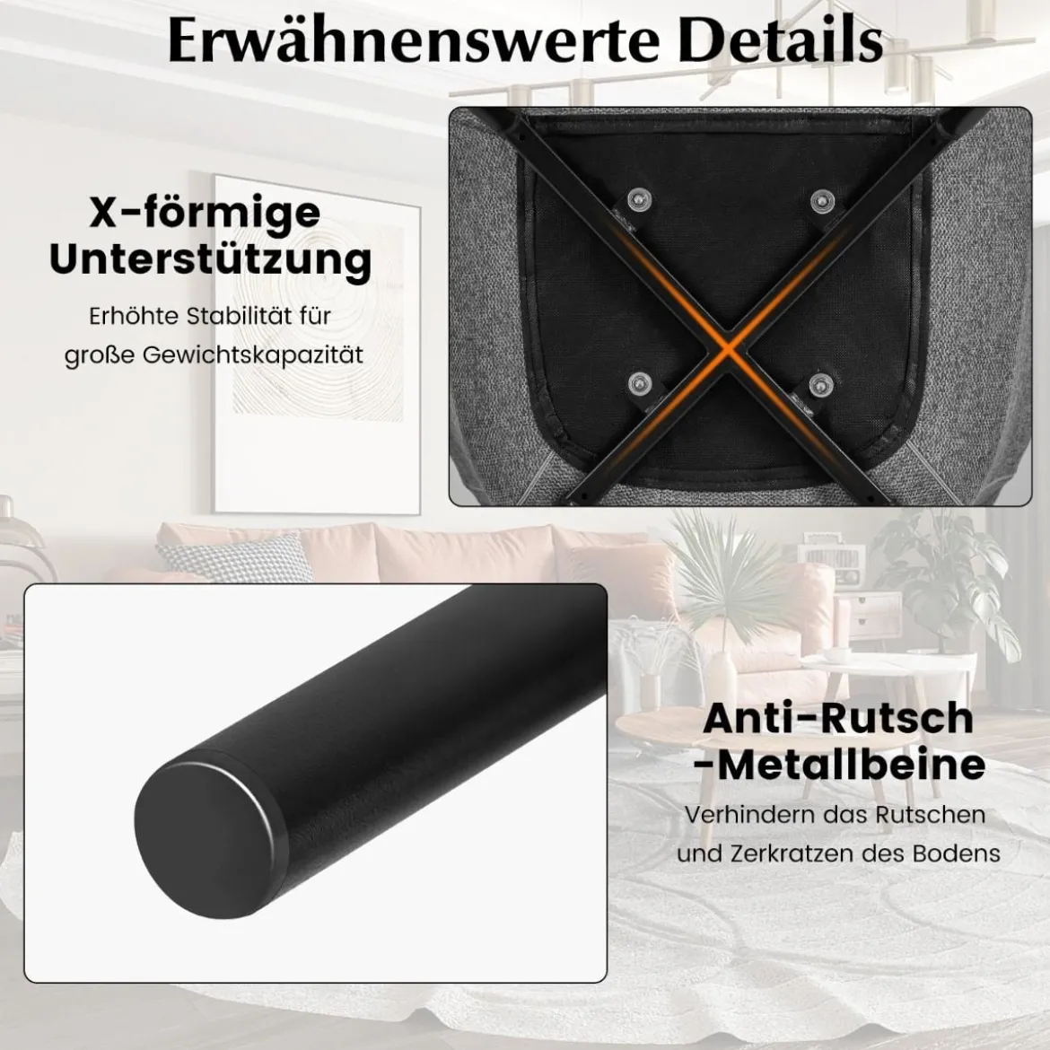 2er Set Esszimmerstühle Polsterstuhl mit ergonomischer Rückenlehne Gebrochenem Hellgrau