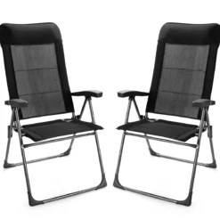 2er-Set Esszimmerstühle tragbare Campingstühle mit verstellbarer Rückenlehne Klappsessel Schwarz