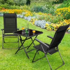 2er-Set Esszimmerstühle tragbare Campingstühle mit verstellbarer Rückenlehne Klappsessel Schwarz
