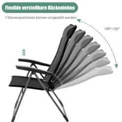 2er-Set Esszimmerstühle tragbare Campingstühle mit verstellbarer Rückenlehne Klappsessel Schwarz