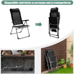 2er-Set Esszimmerstühle tragbare Campingstühle mit verstellbarer Rückenlehne Klappsessel Schwarz