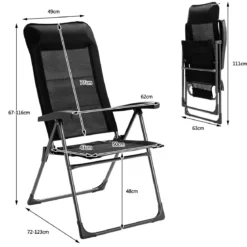 2er-Set Esszimmerstühle tragbare Campingstühle mit verstellbarer Rückenlehne Klappsessel Schwarz