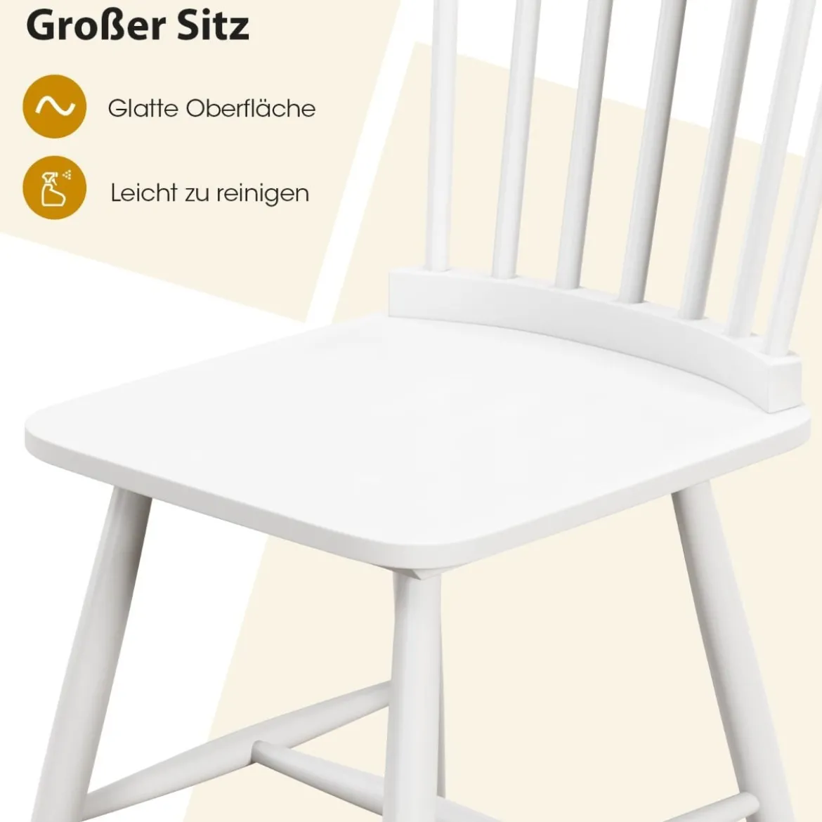 2er Set Esszimmerstühle Windsor Stuhl aus Holz mit Hoher Rückenlehne & Fußstütze Weiß
