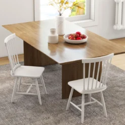 2er Set Esszimmerstühle Windsor Stuhl aus Holz mit Hoher Rückenlehne & Fußstütze Weiß