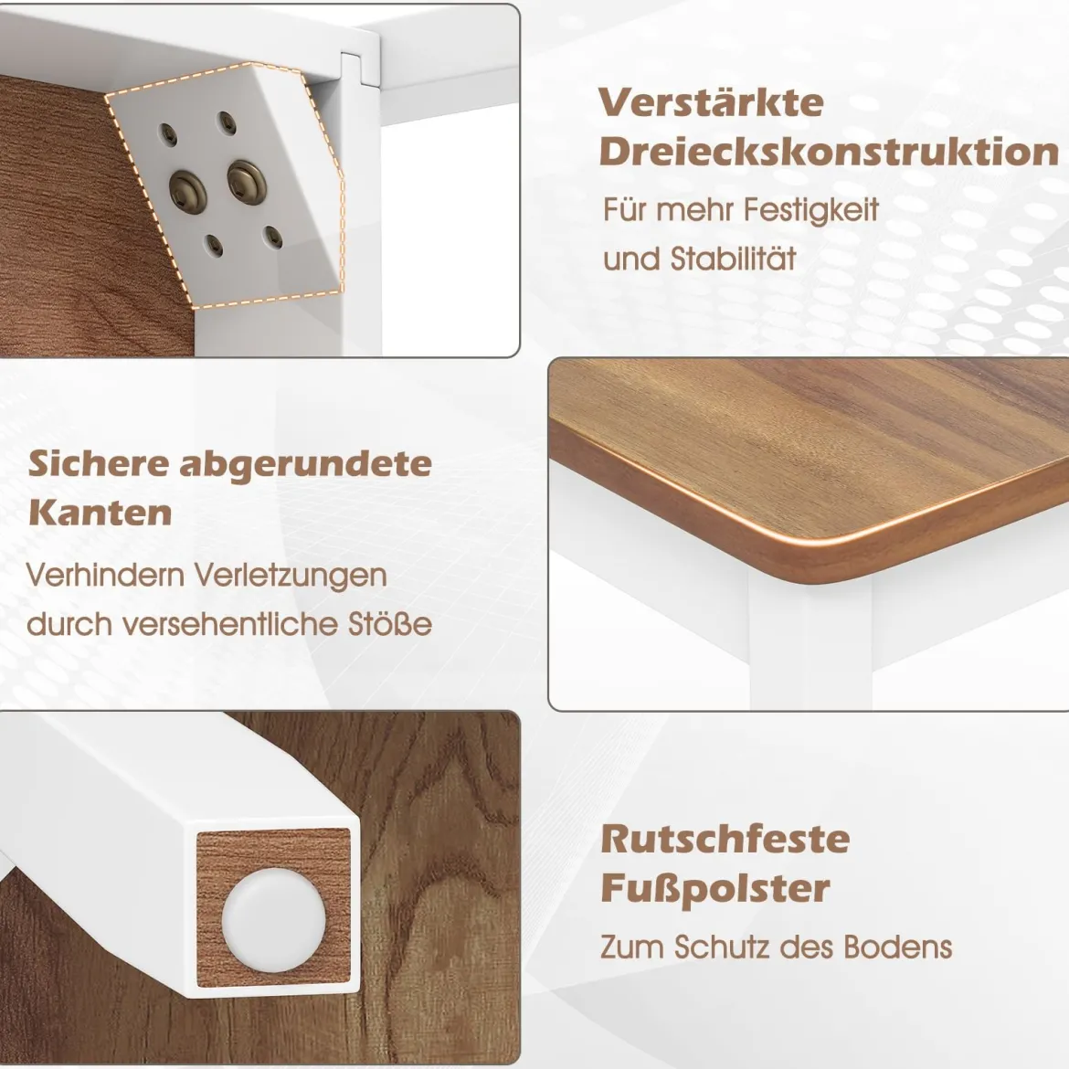 4er Set Esszimmerstuhl aus Holz Armloser Küchenstuhl mit Gummibaumholz-Beinen bis zu 180 kg Belastbar