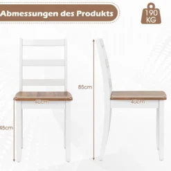 4er Set Esszimmerstuhl aus Holz Armloser Küchenstuhl mit Gummibaumholz-Beinen bis zu 180 kg Belastbar