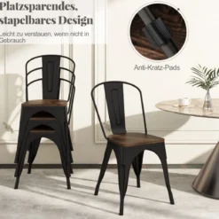 4er Set Esszimmerstuhl aus Metall Stapelbarer Barhocker Bistrostuhl bis 120kg Belastbar Schwarz
