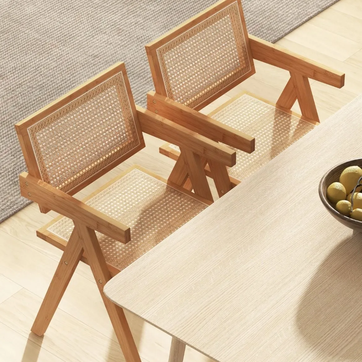 4er Set Esszimmerstuhl Küchenstuhl aus Bambus & simulierter Rattan 50 x 52 x 81cm Natur