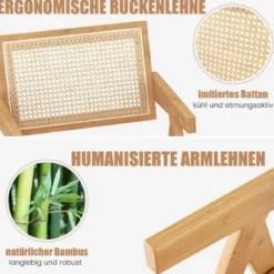 4er Set Esszimmerstuhl Küchenstuhl aus Bambus & simulierter Rattan 50 x 52 x 81cm Natur