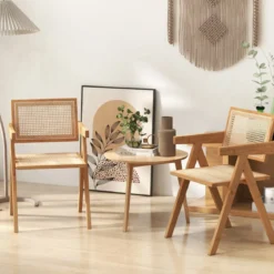 4er Set Esszimmerstuhl Küchenstuhl aus Bambus & simulierter Rattan 50 x 52 x 81cm Natur
