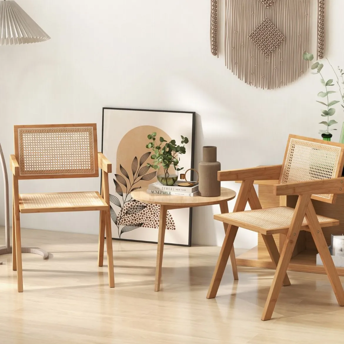 4er Set Esszimmerstuhl Küchenstuhl aus Bambus & simulierter Rattan 50 x 52 x 81cm Natur