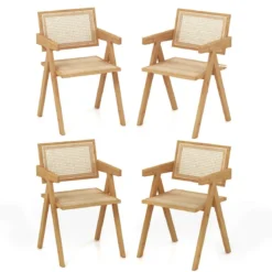 4er Set Esszimmerstuhl Küchenstuhl aus Bambus & simulierter Rattan 50 x 52 x 81cm Natur