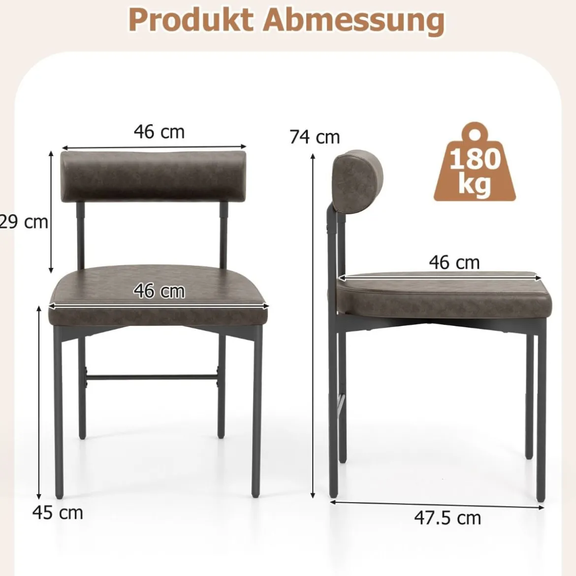 2er Set Esszimmerstuhl Küchenstuhl aus PVC-Leder mit gepolsterter Rückenlehne Grau