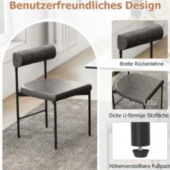 2er Set Esszimmerstuhl Küchenstuhl aus PVC-Leder mit gepolsterter Rückenlehne Grau