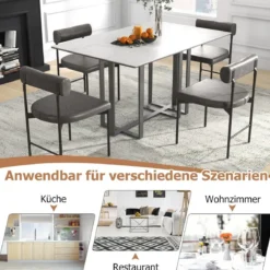 2er Set Esszimmerstuhl Küchenstuhl aus PVC-Leder mit gepolsterter Rückenlehne Grau