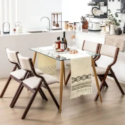 2er Set Esszimmerstuhl mit Gepolsterten Sitzen & Massivholzrahmen Klappstühle Braun