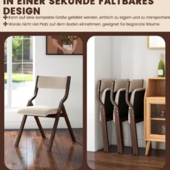 2er Set Esszimmerstuhl mit Gepolsterten Sitzen & Massivholzrahmen Klappstühle Braun